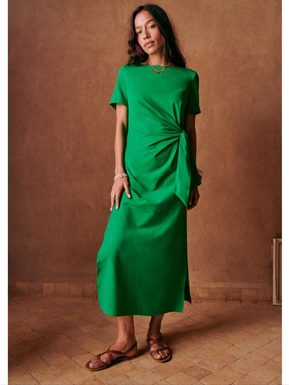 NWT Sezane Pippa Midi Dress In Bright Green Size Small